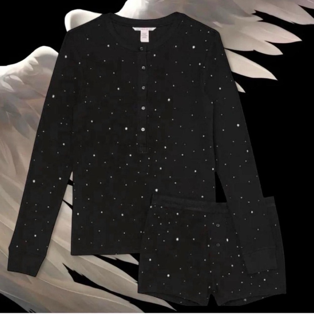 Victorias secret black starry thermal pjs